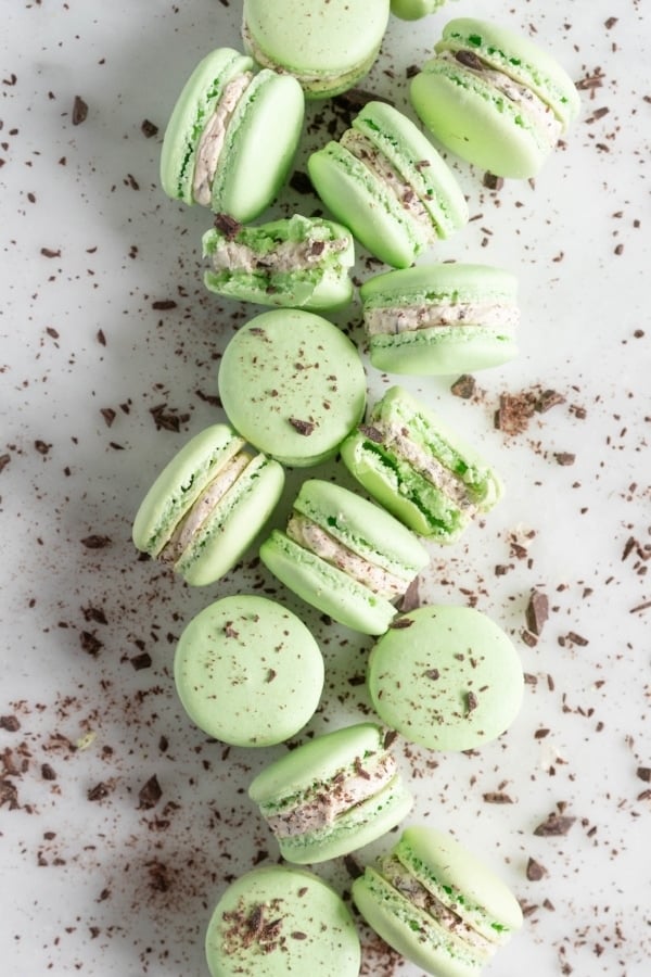 Mint Chocolate Chip Macarons - Cloudy Kitchen