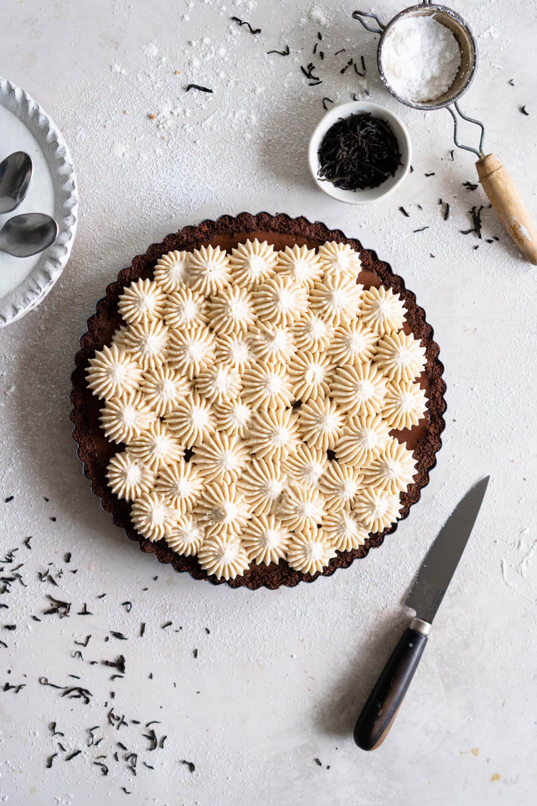 Dark Chocolate Salted Caramel Ganache Tart with Chocolate