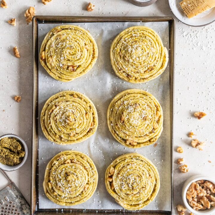 Laminated Brioche Pesto Buns with Lemon, Parmesan, and Walnut Cloudy