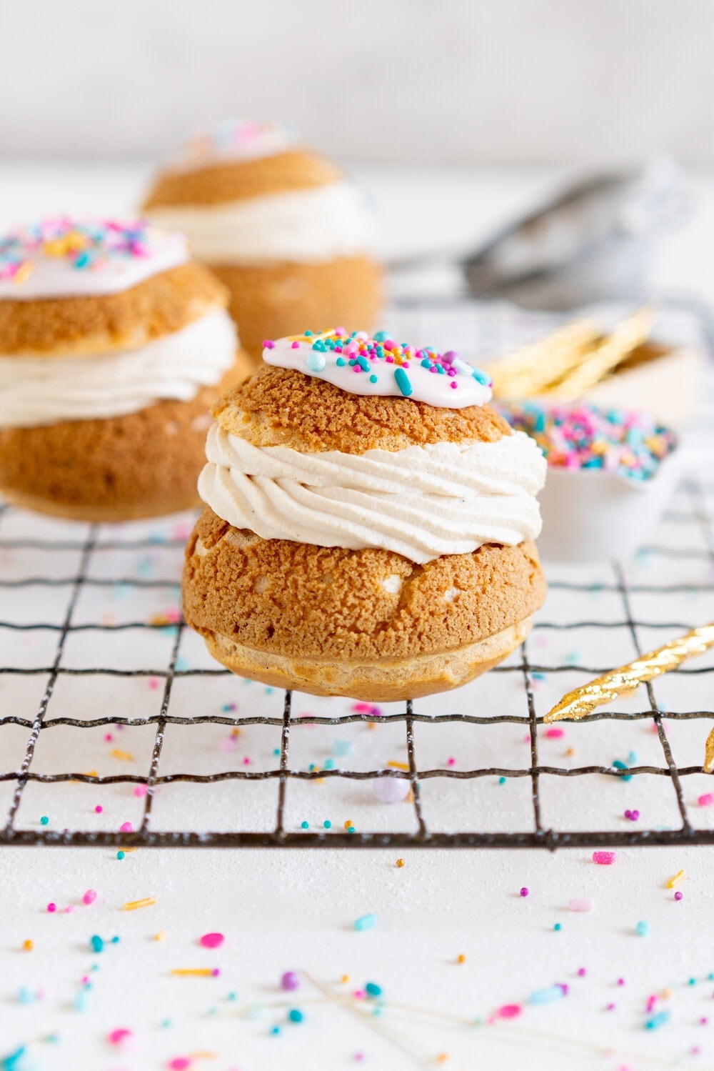 Coffee and Milk Chocolate Cream Puffs with Rose Icing - Cloudy Kitchen