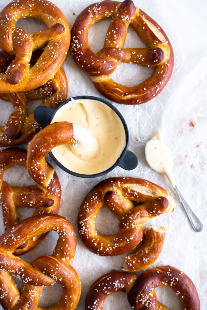 Perfectly Chewy Soft Pretzels with Cheese Dip Cloudy Kitchen