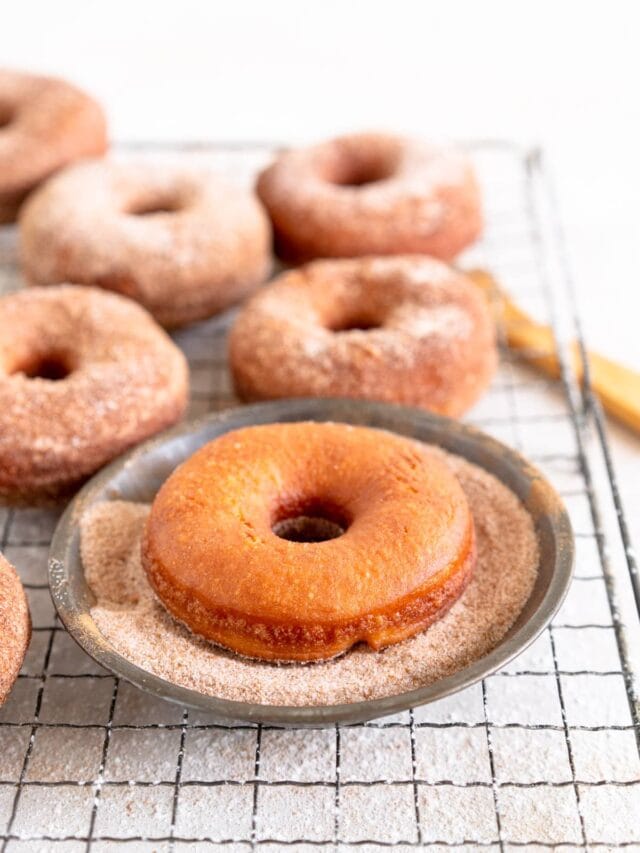 fried doughnut in cinnamon sugar