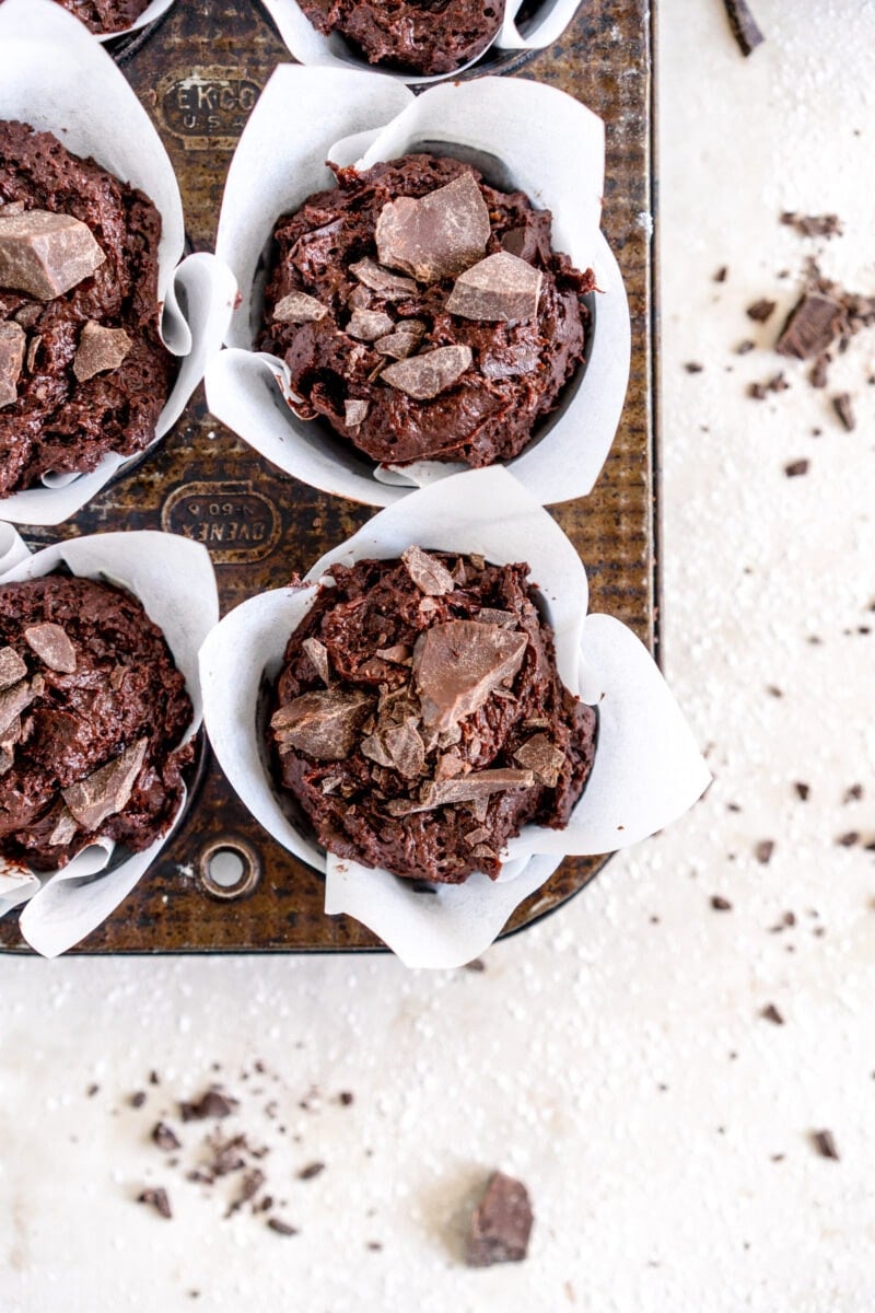 Top down shot chocolate muffins