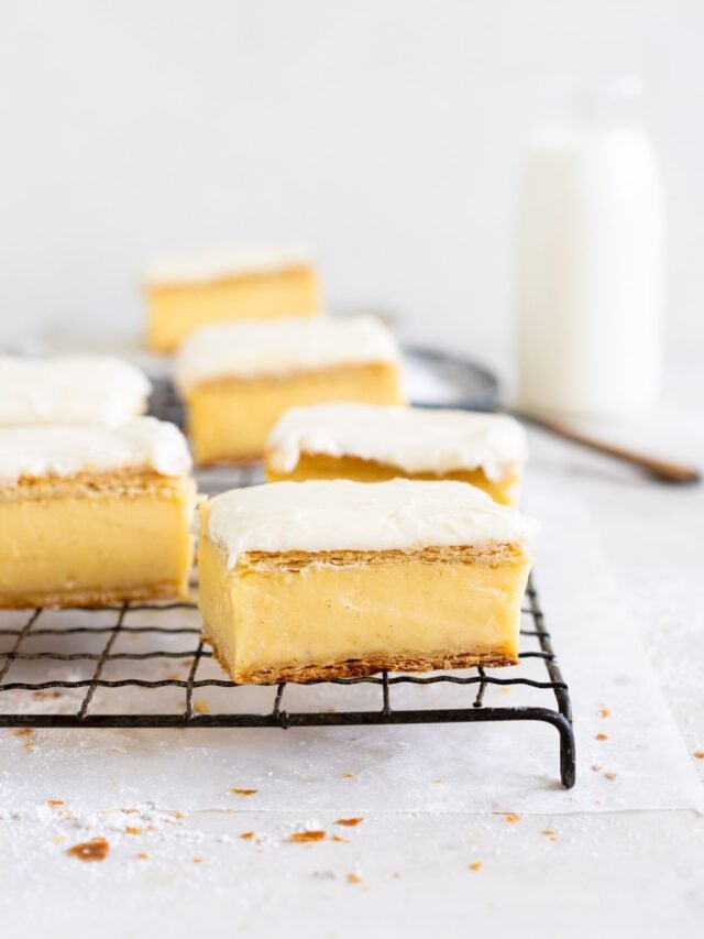 Custard square on rack