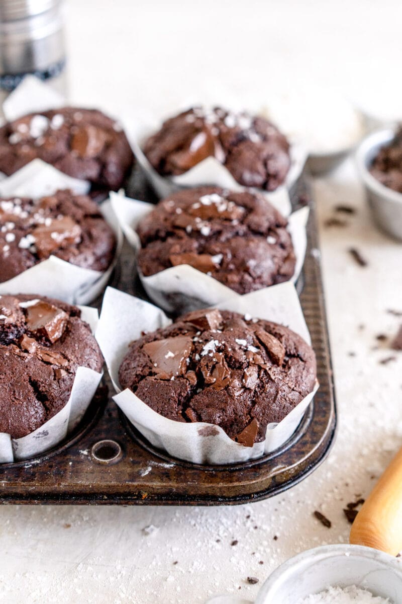 side on shot of chocolate muffins