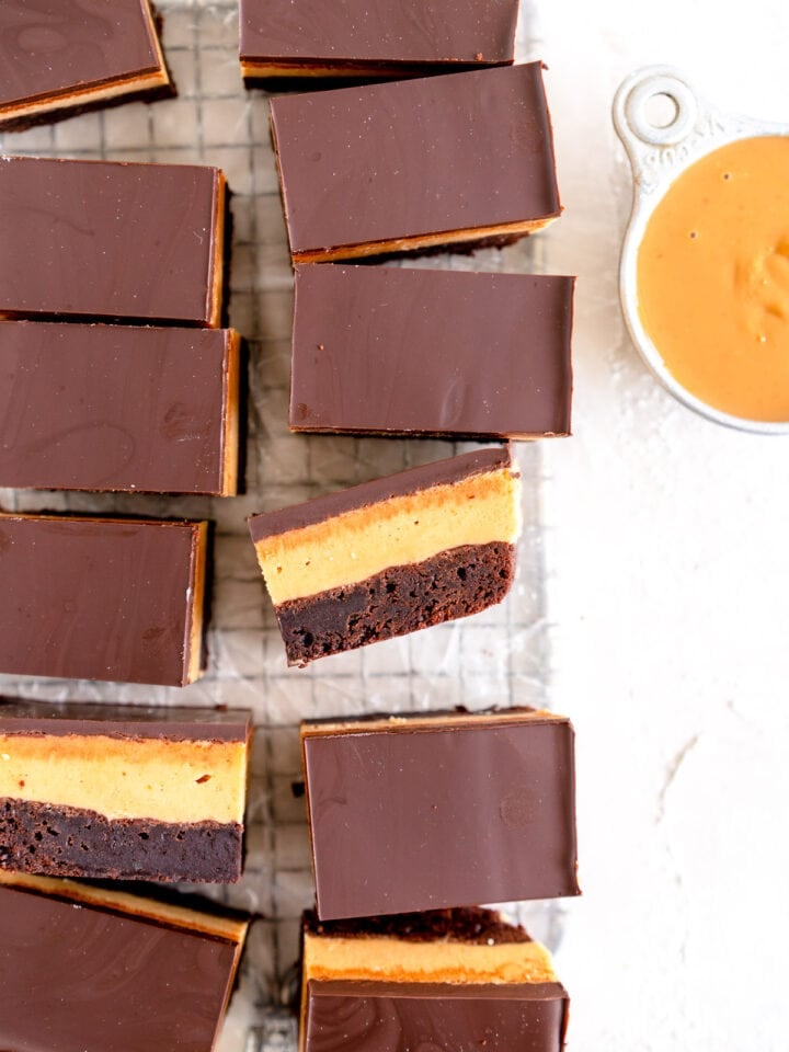 slice shot of peanut butter brownies