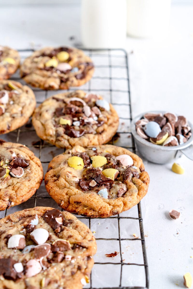 side on shot of chocolate chip cookies