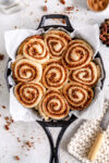 vegan cinnamon rolls in skillet