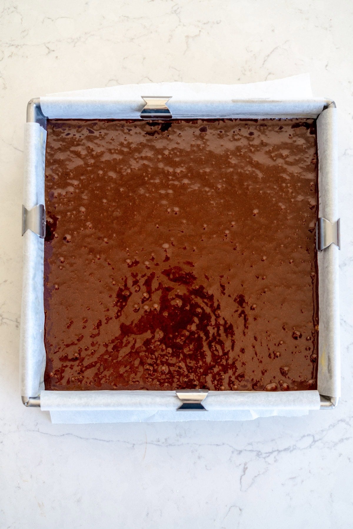 brownie mixture in pan 