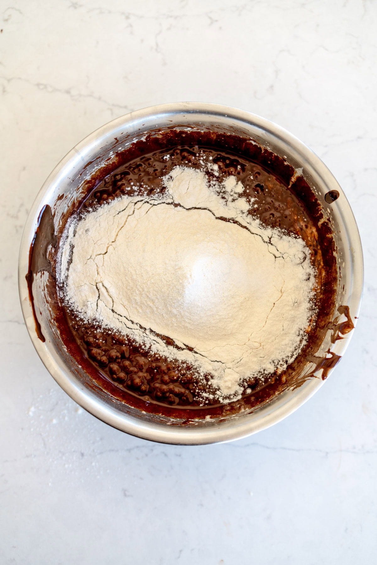 flour added in to brownie mixture