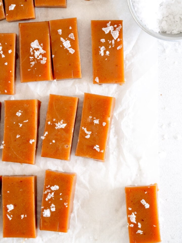 pieces of caramel with salt on top