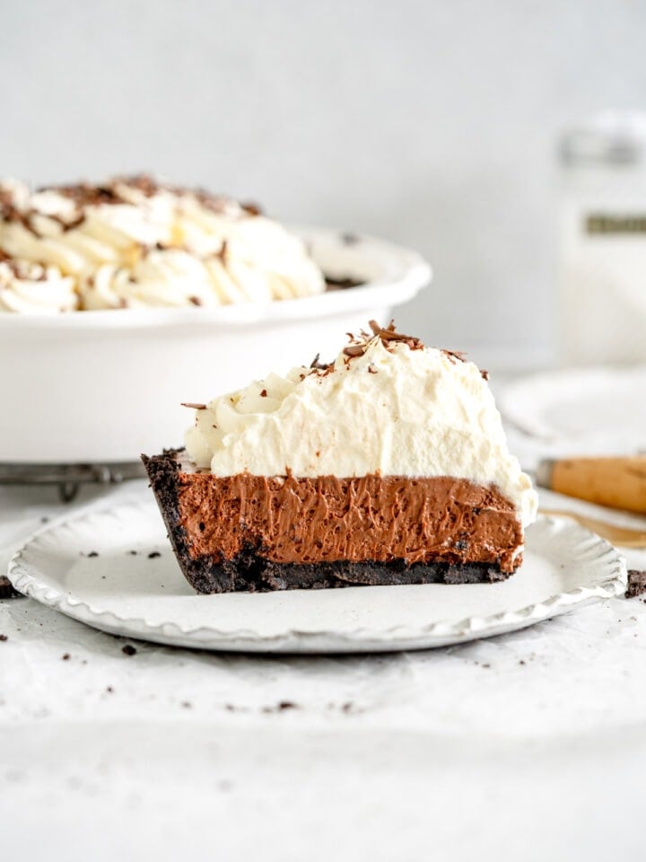 slice of French Silk Pie with Oreo Crust