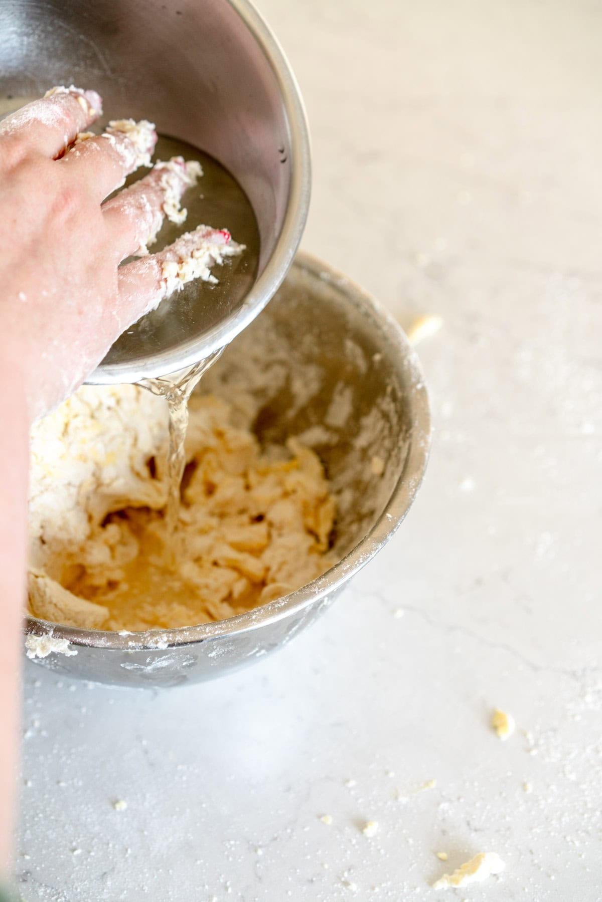 adding water to pie crust