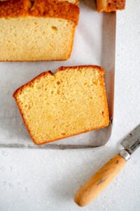 slice of pound cake on tray