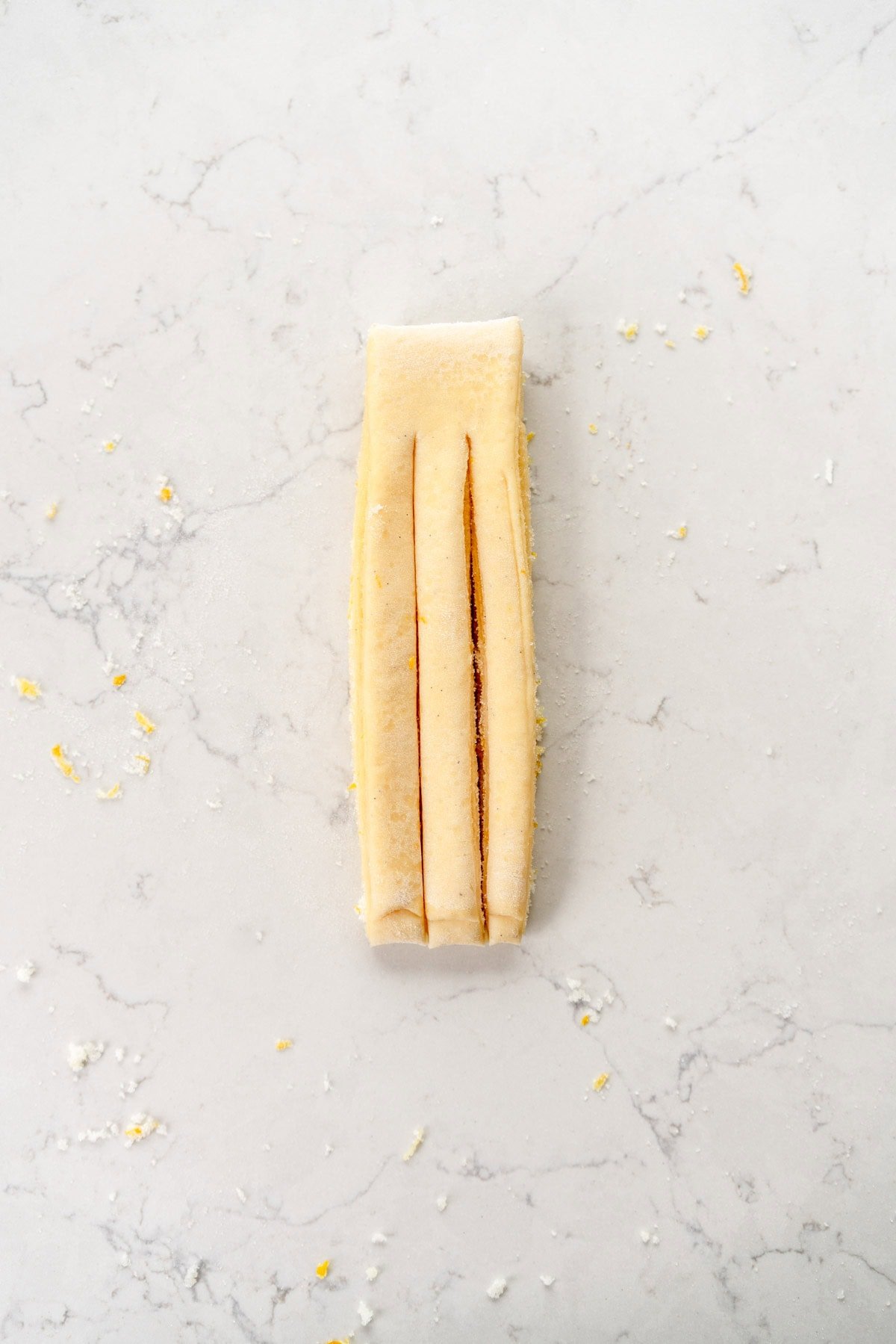 dough cut into three
