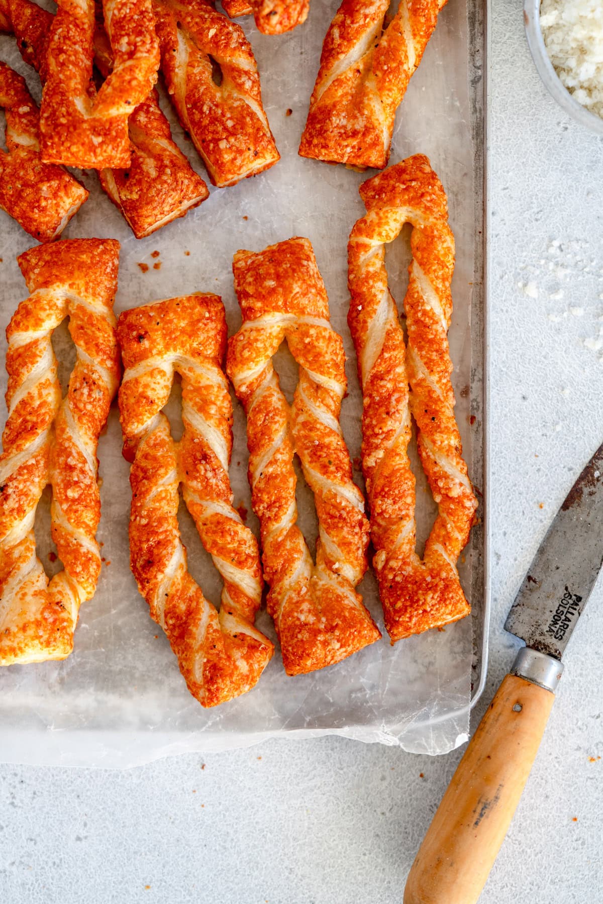 cheese straws on sheet pan