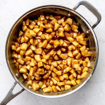 cooked apple pie filling in pan