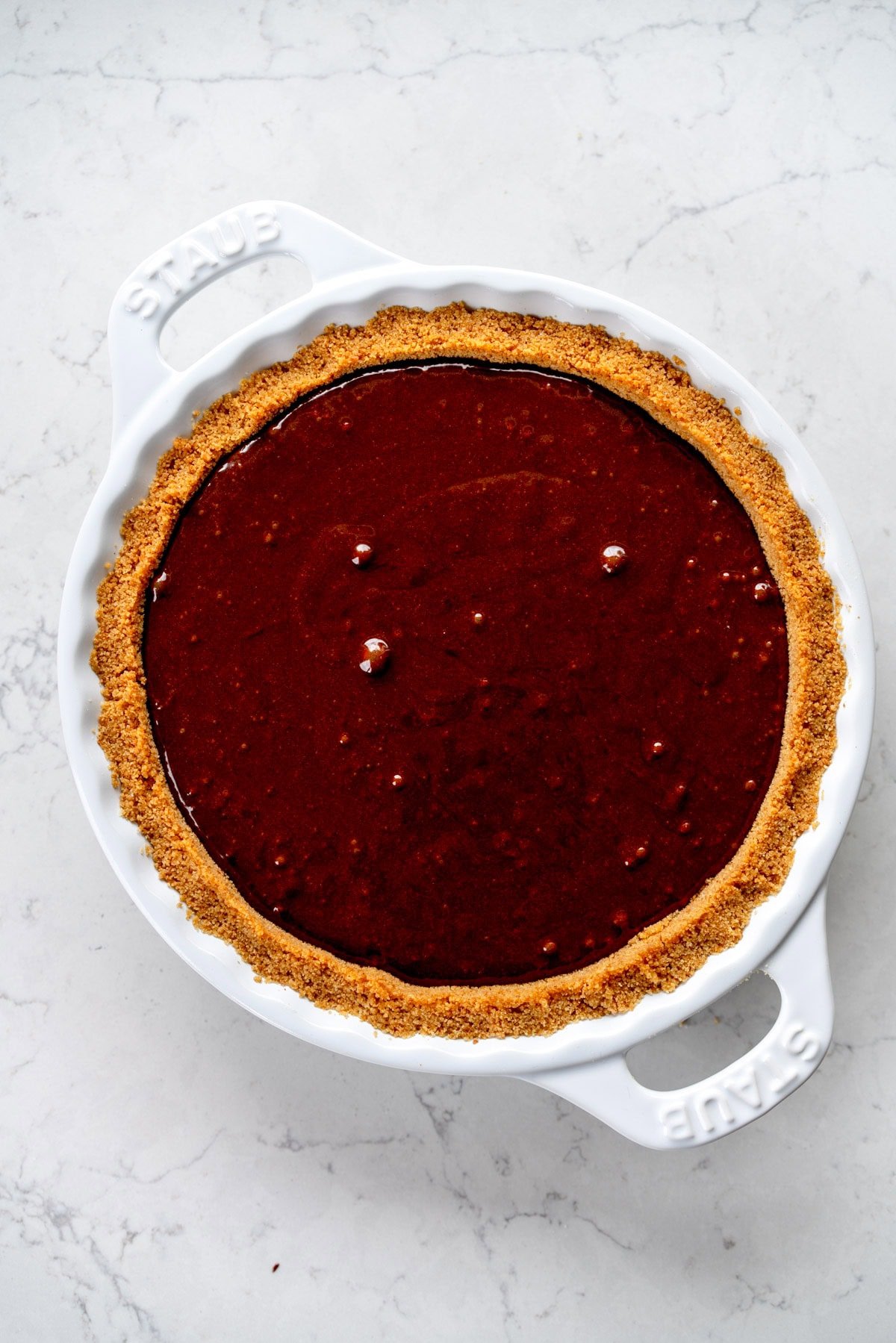 brownie filling added to pie