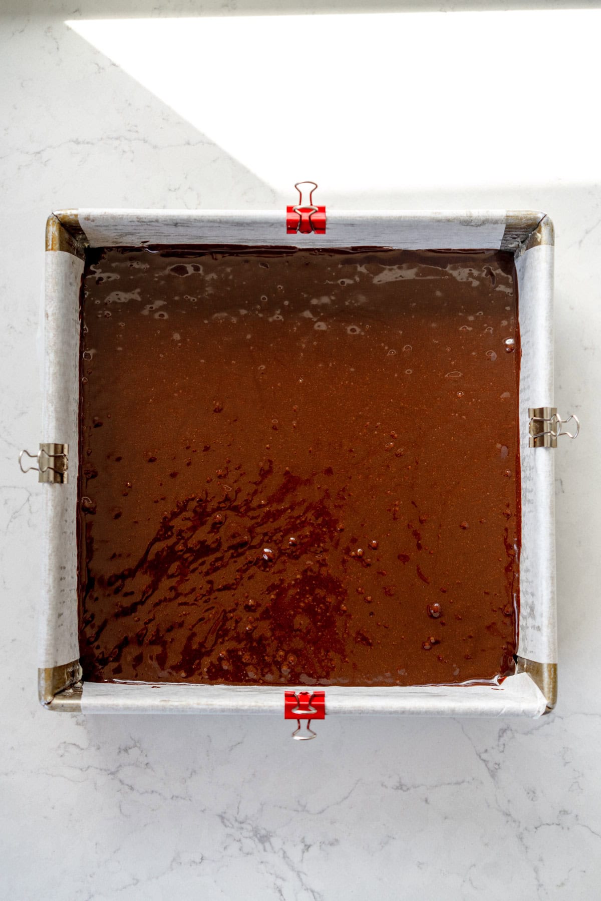 brownie batter in pan