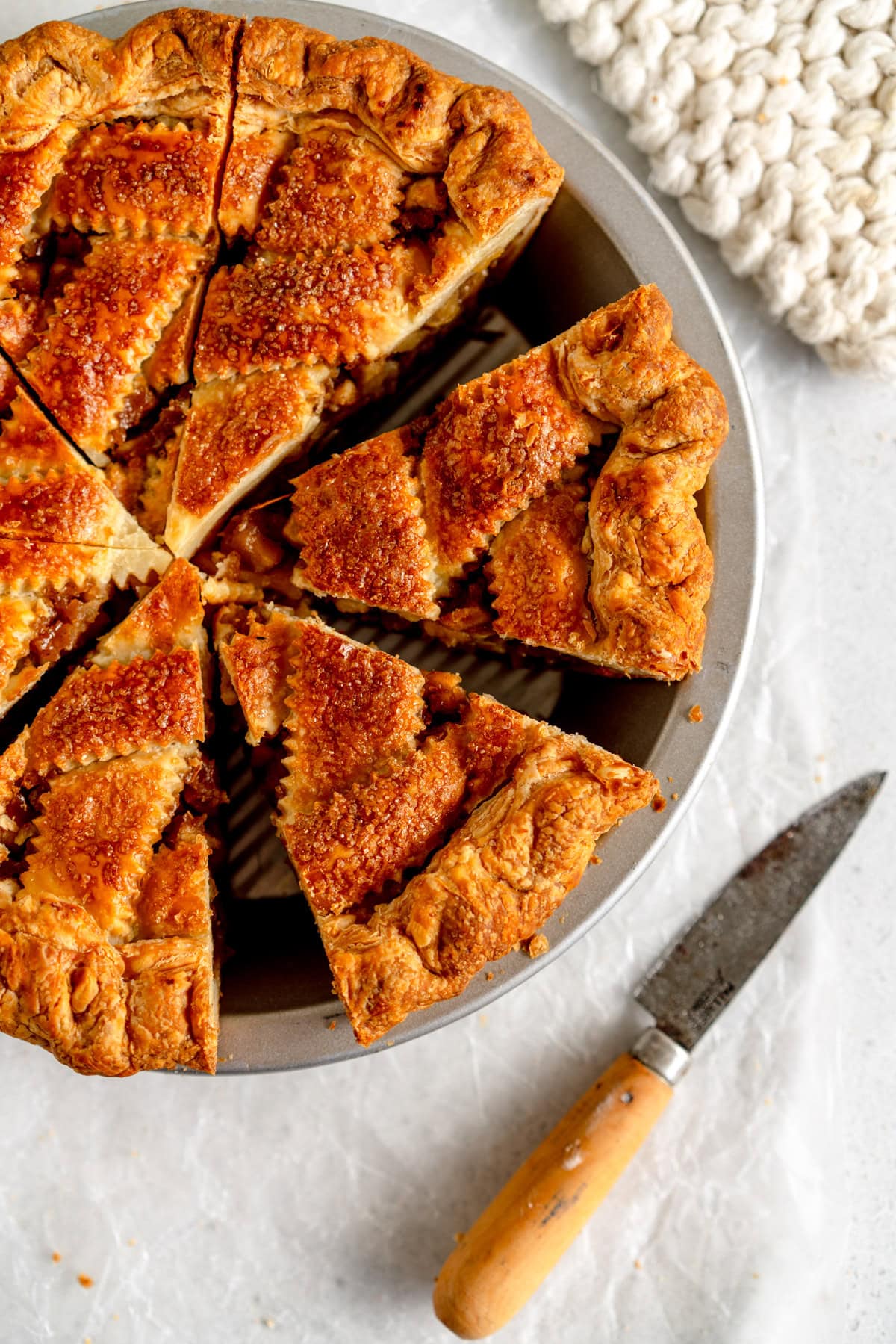 sliced up baked apple pie