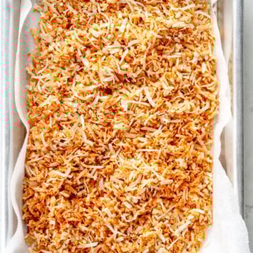 toasted coconut on pan