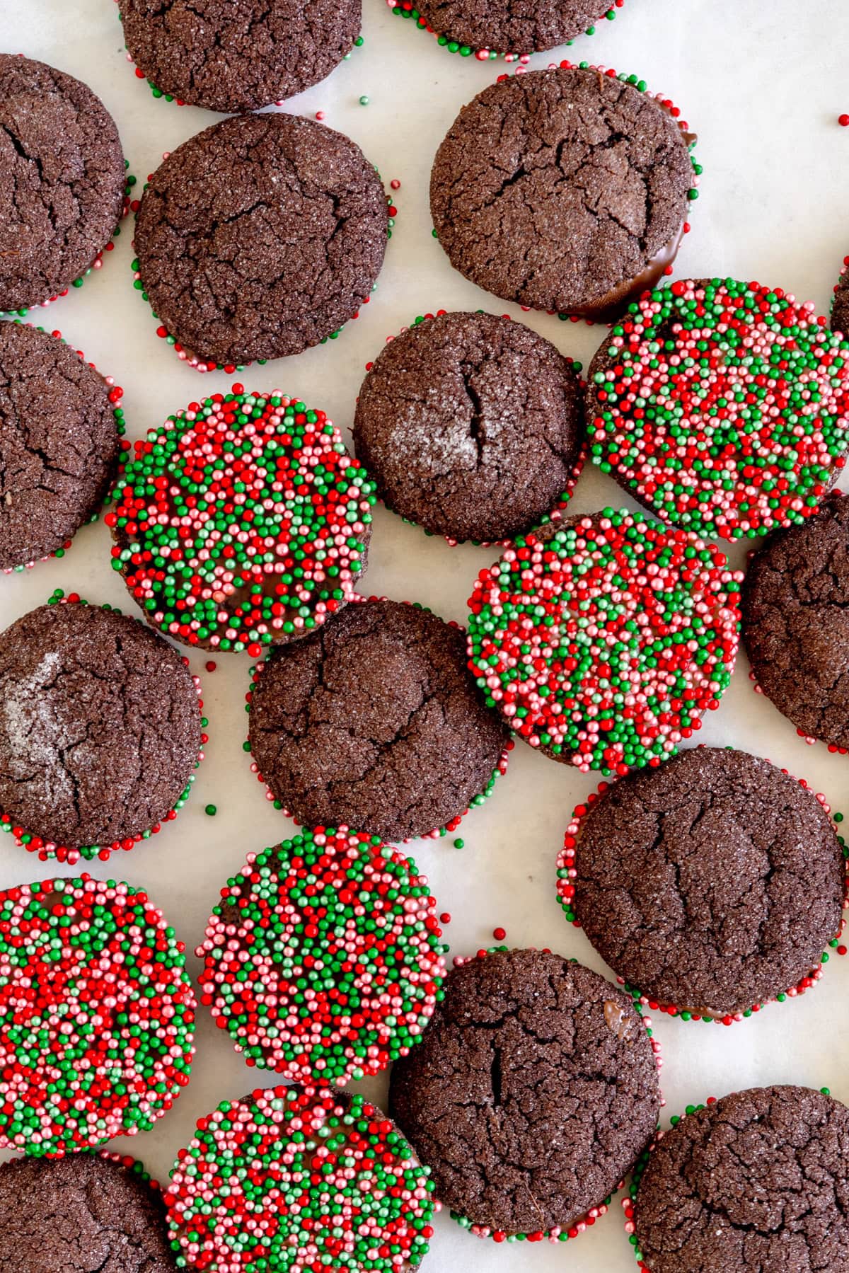 chocolate cookies with sprinkle bases
