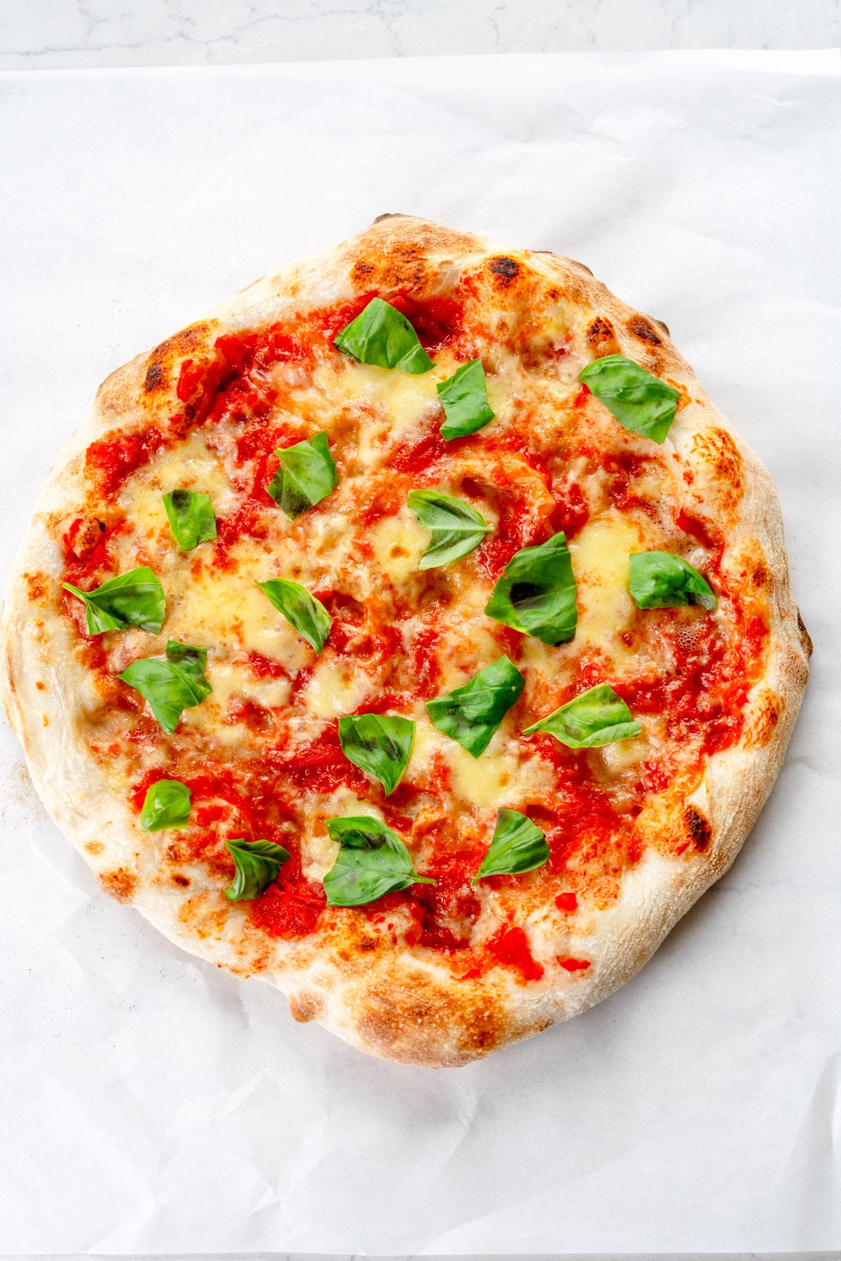 basil added margherita pizza