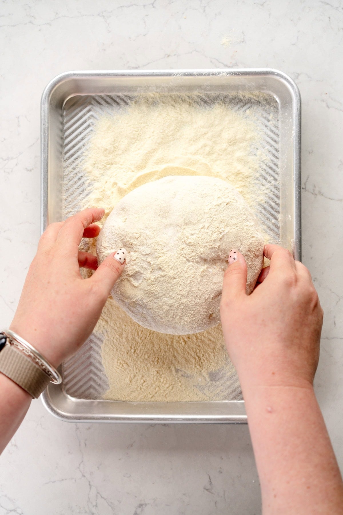 flip dough in semolina