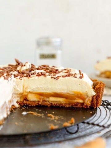 sliced shot of banoffee pie