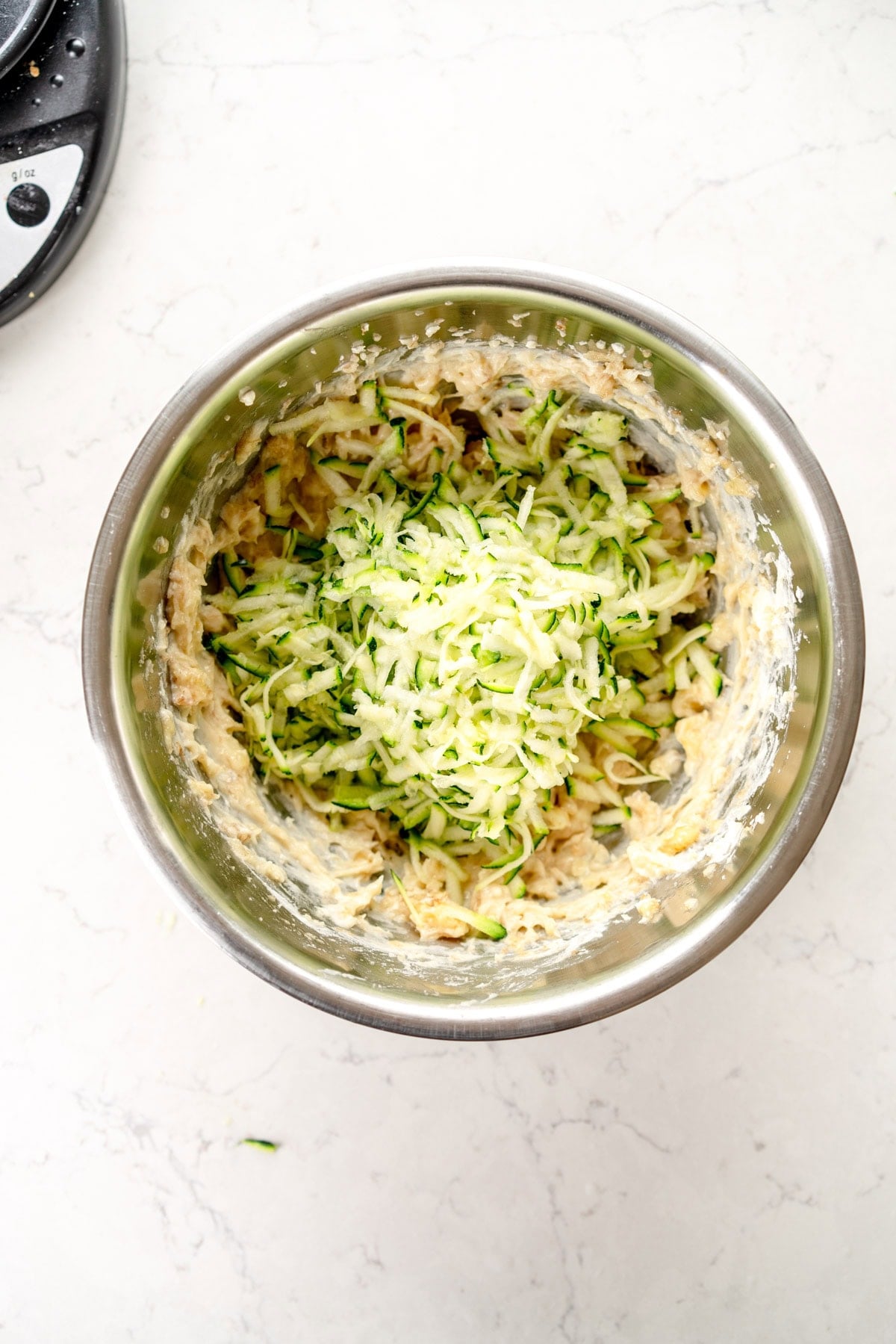 grated zucchini with banana and yoghurt