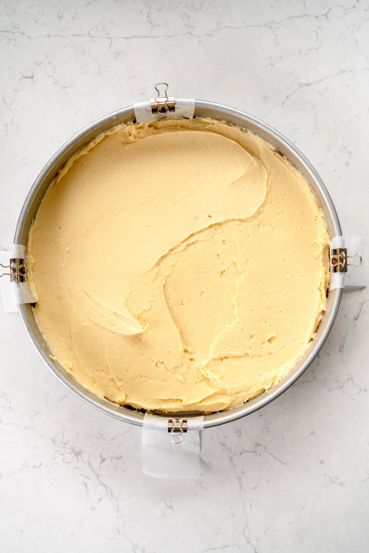 pan with cake batter added