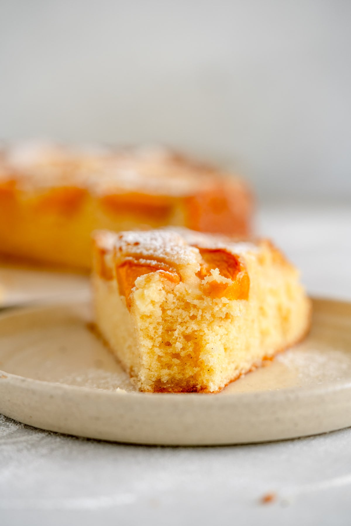 front shot of peach cake