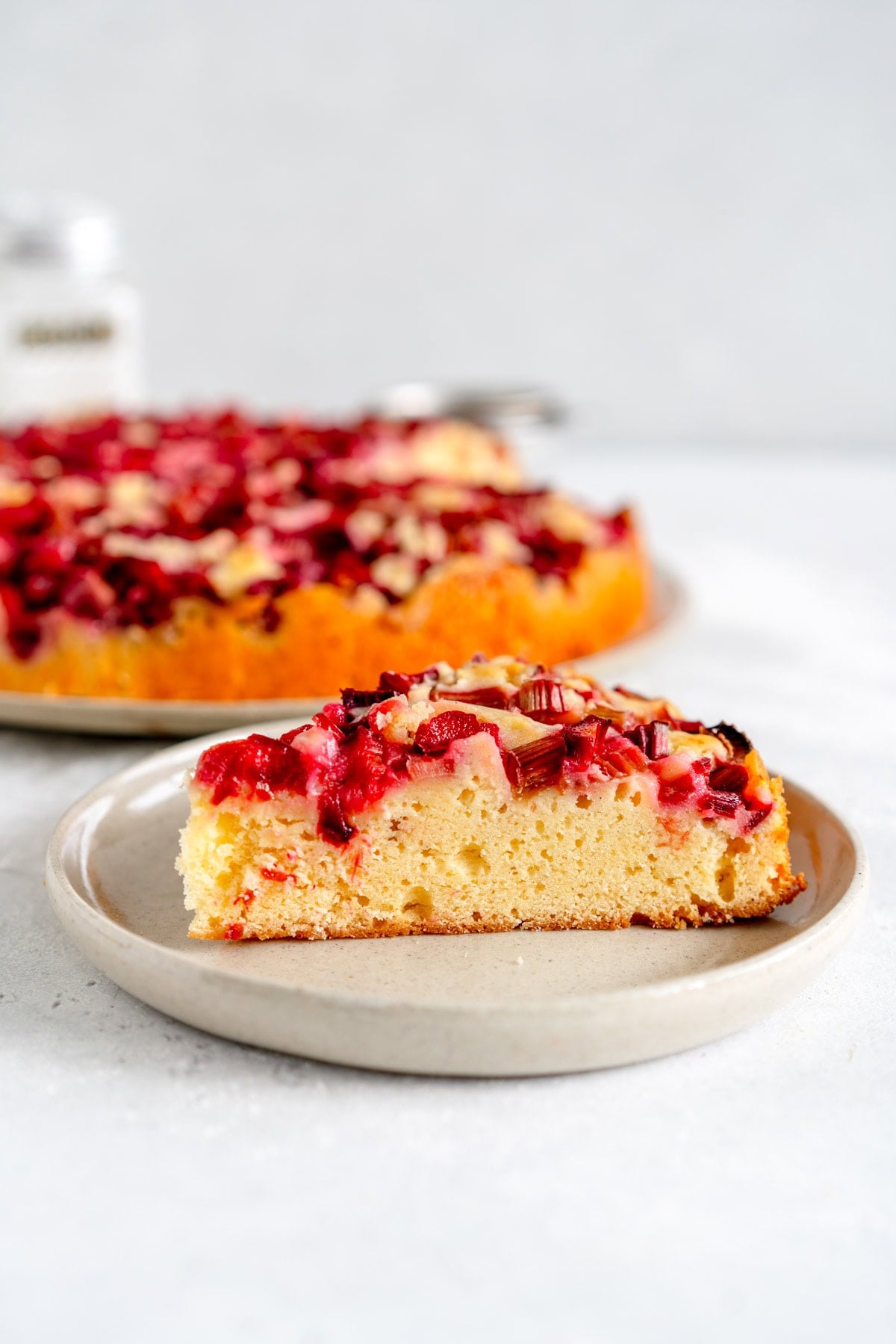 side on piece of rhubarb cake