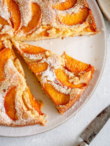 sliced peach cake