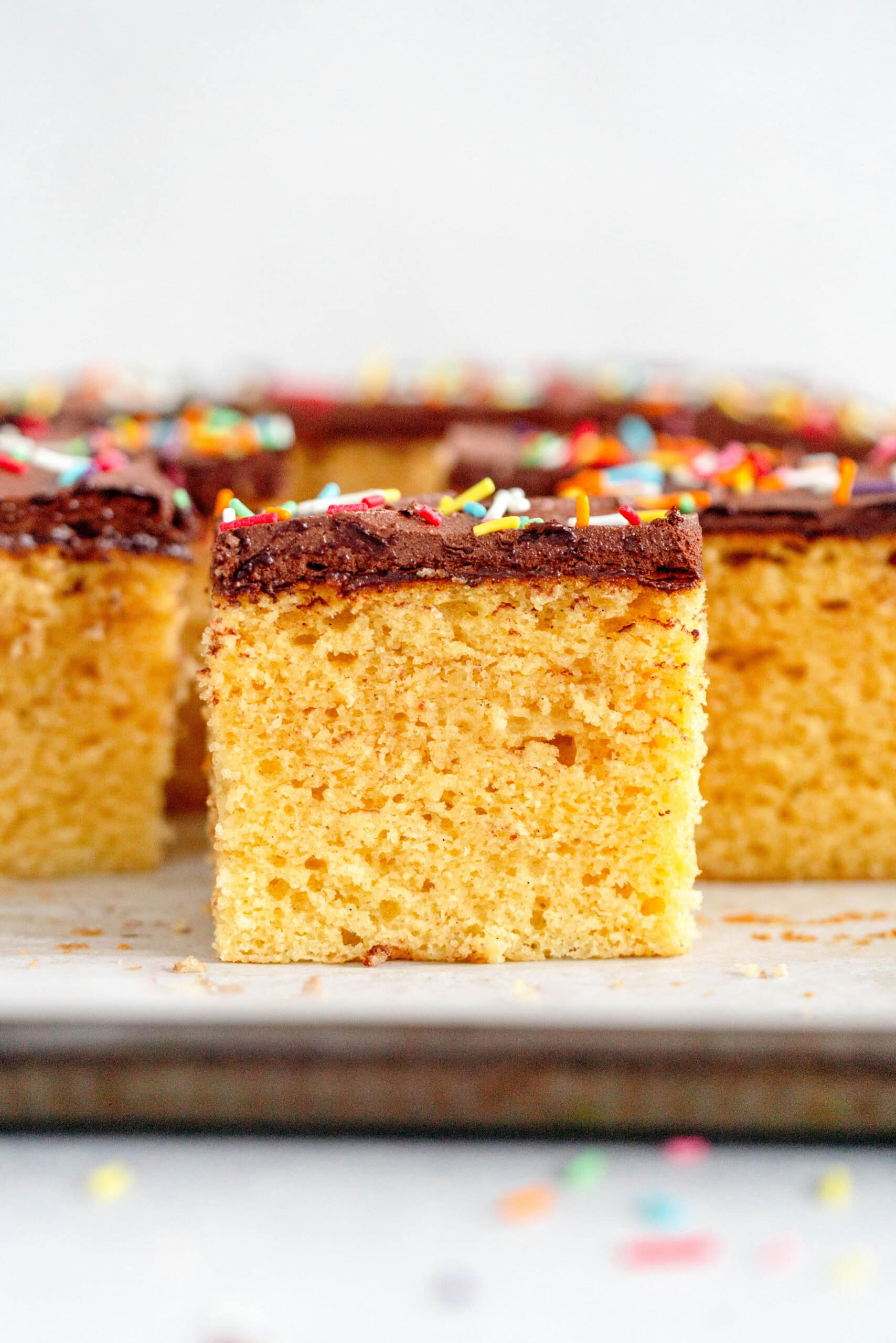 sheet cake with chocolate frosting