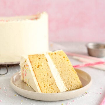 side shot of vanilla cake on a plate